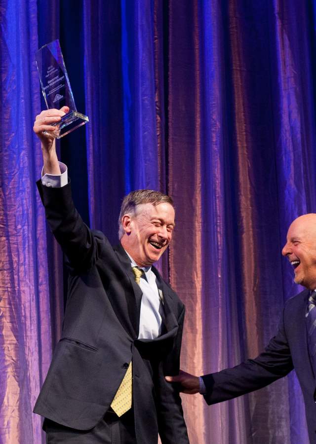 Hickenlooper winning award at 2019 Hall of Fame