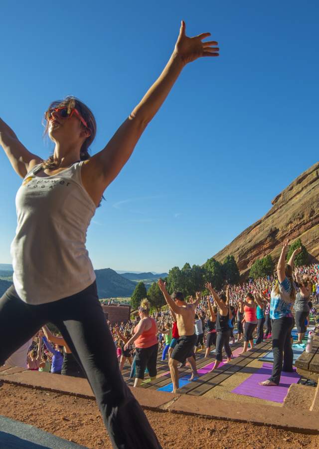Outdoor Yoga at Red Rocks Amphitheatre in Morrison, Colorado