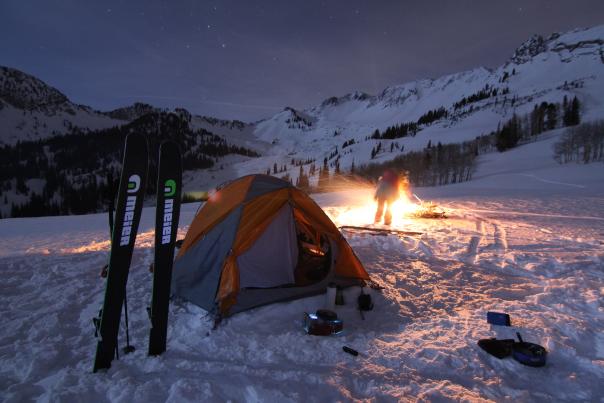 Meier Skis campsite at night